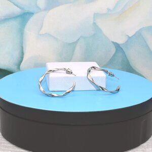 Emma Ellison Delicate Twist Hoop Minimalistic Earrings Silver Gift Packaged